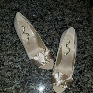 Nina Satin Peep Toe Heels